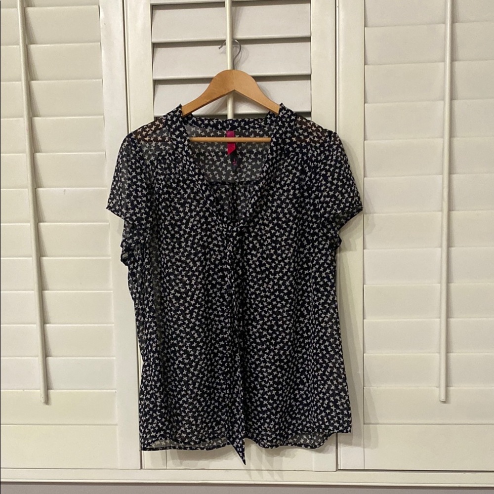 Pure Energy Sheer Black Short Sleeve Button Down Blouse. Size 2.